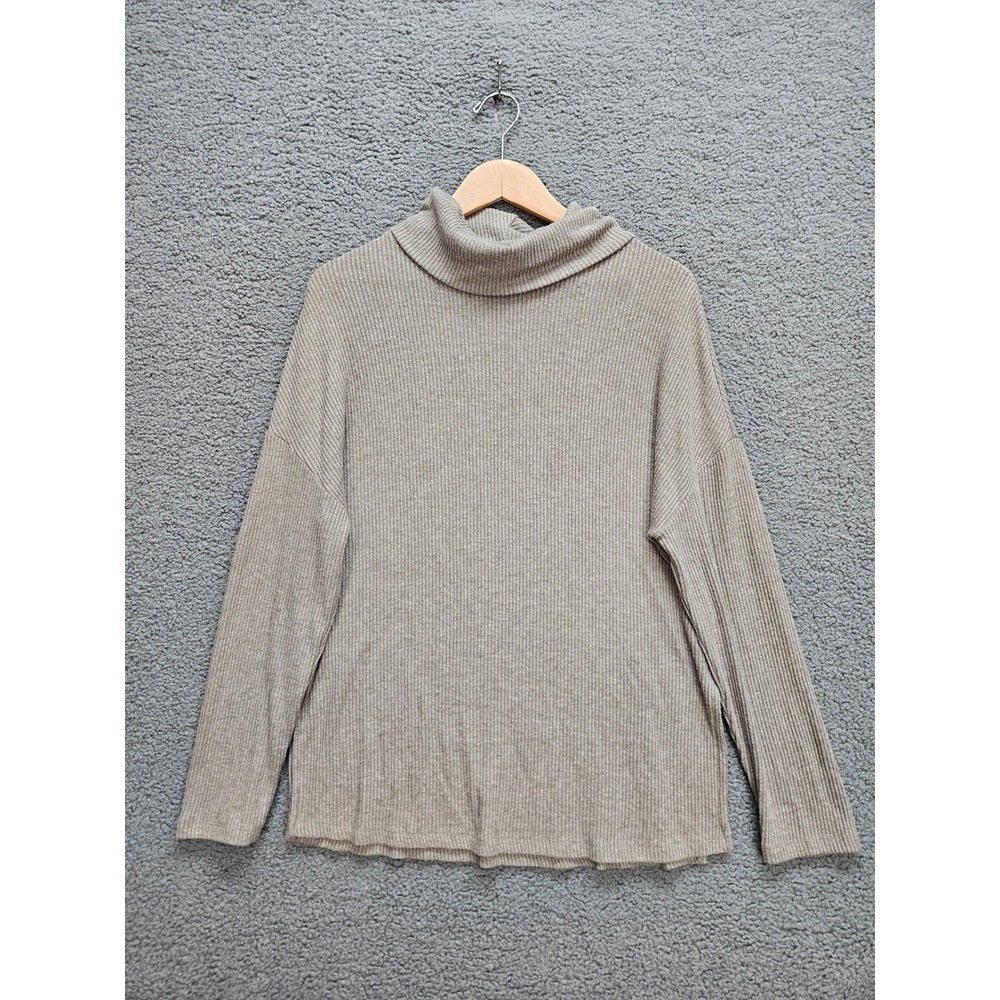 Sanctuary Cowl Neck Top Size M Taupe Ribbed Long Sleeve Drop Shoulder Minimalist
